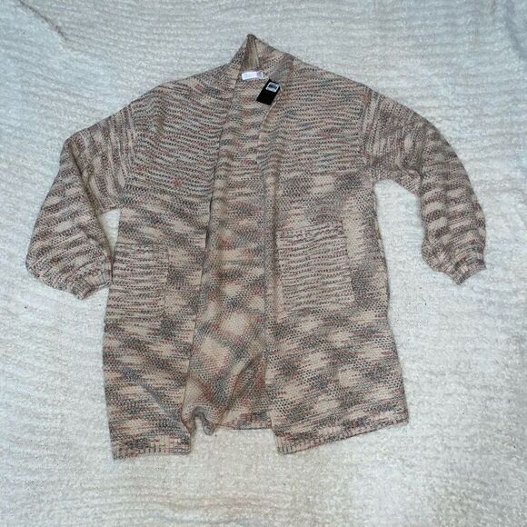 Janice Apparel bubble sleeve neutral melange long line cardigan | Sz M, NWT - Picture 10 of 12
